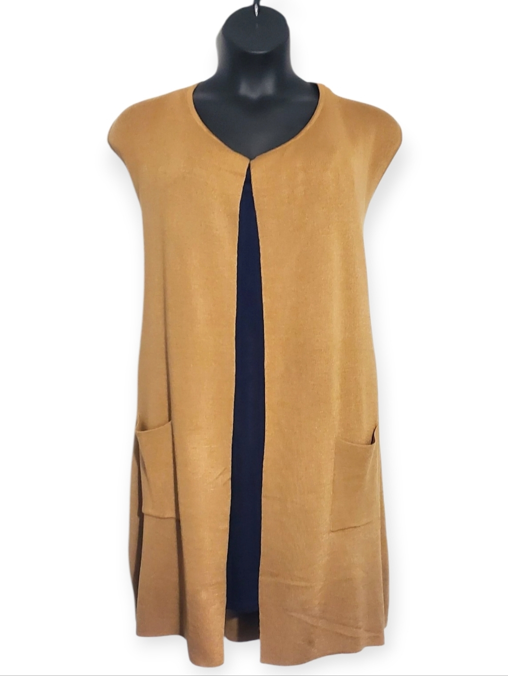 Belldini Sleeveless Open-Front Knit Vest in Taupe